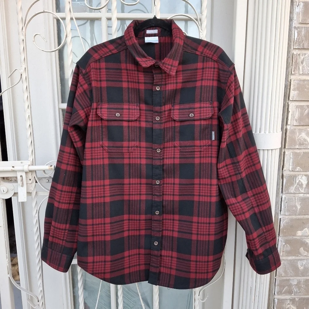 Columbia Sportswear Red Plaid Button-Up Long Sleeve Shirt Jacket  Men Size Large